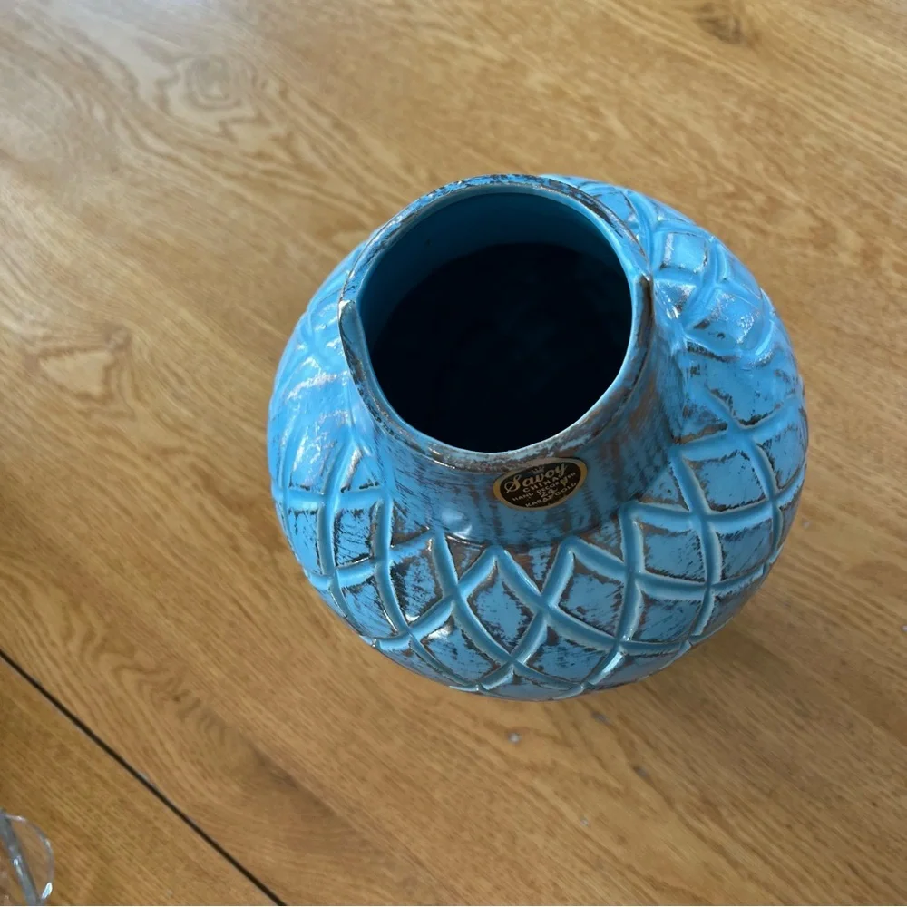 Large Savoy Decorative Ceramic Vase Aqua With Gold Sheen Overglaze